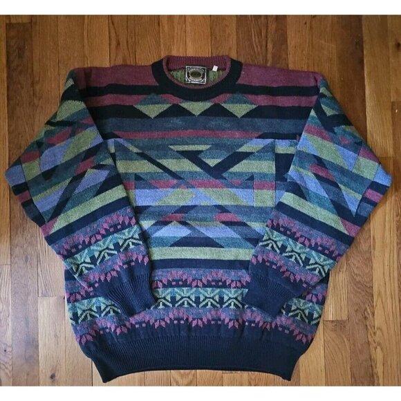 Vintage Men's 1980’s RRR Aztec Geometic Sweater Jumper Made In Italy - Picture 1 of 10